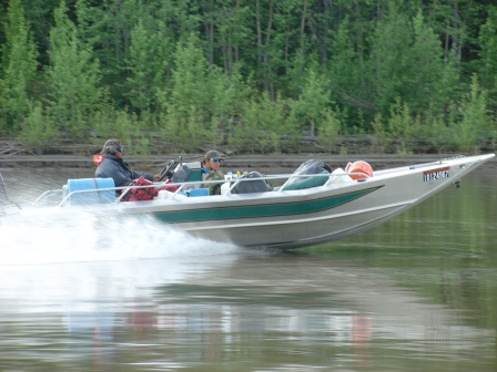 Boating the Yukon River near the Dalton Highway Bridge.